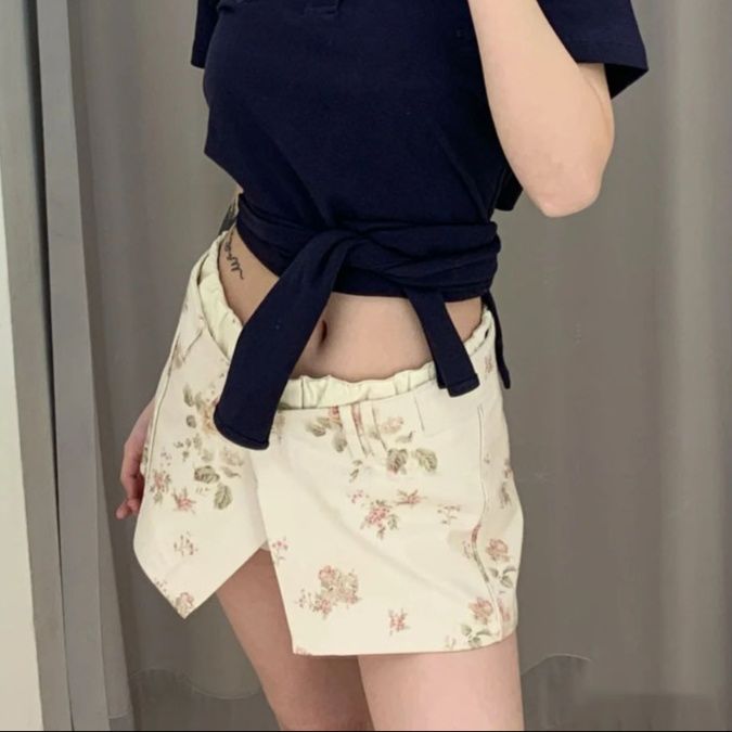ミニスカート 花柄ラップミニスカート