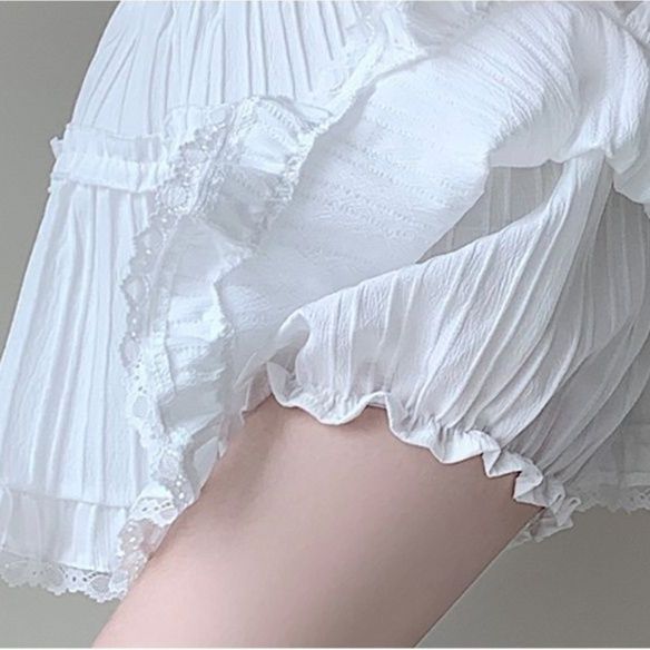 ミニスカート ふんわりプリーツレースミニスカート