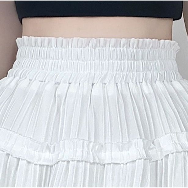 ミニスカート ふんわりプリーツレースミニスカート