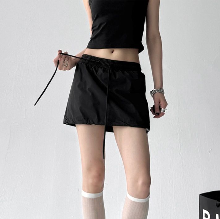 ミニスカート ウエスト紐付きシンプルミニスカート