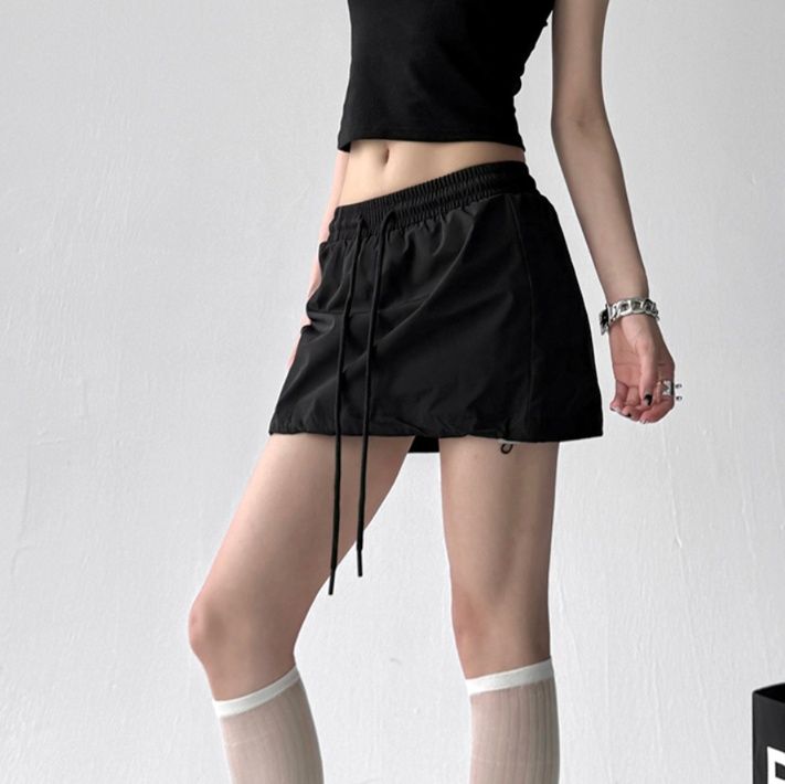 ミニスカート ウエスト紐付きシンプルミニスカート