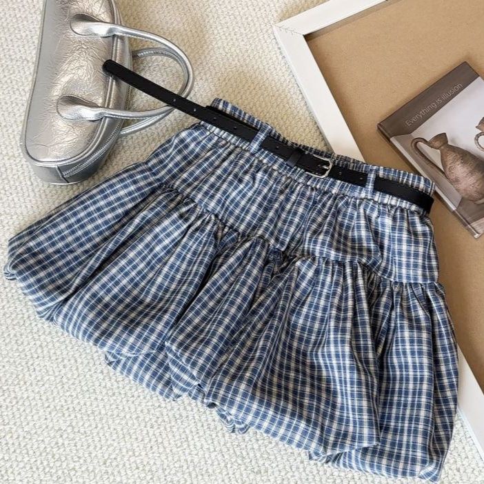 上品チェック柄フリルミニスカート