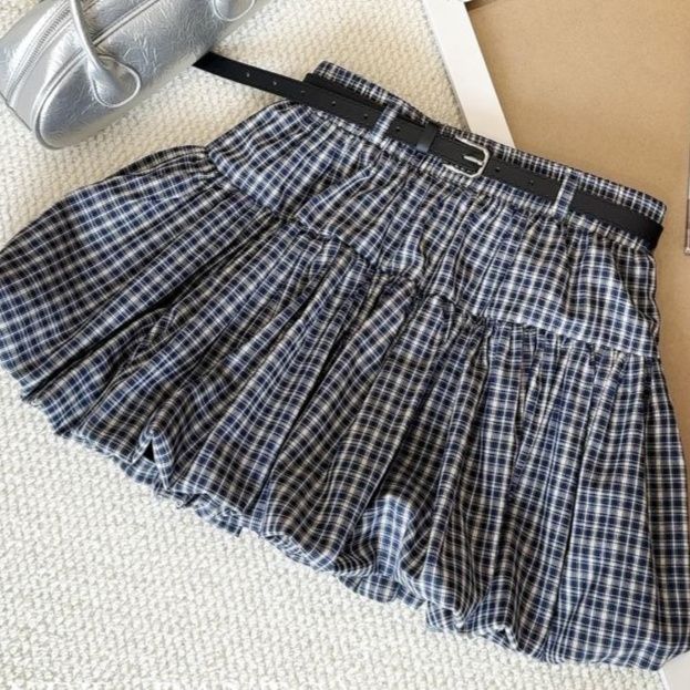 上品チェック柄フリルミニスカート