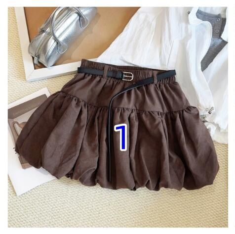 上品バルーンミニスカート ベルト付き二色展開