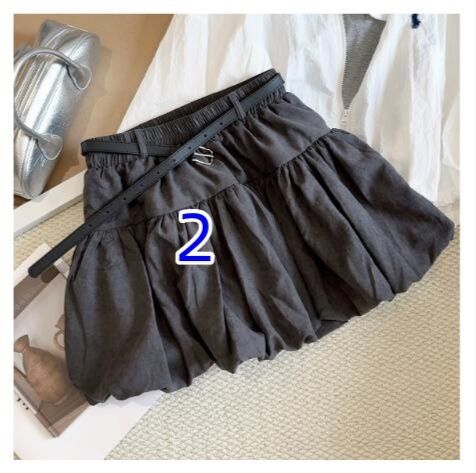 上品バルーンミニスカート ベルト付き二色展開