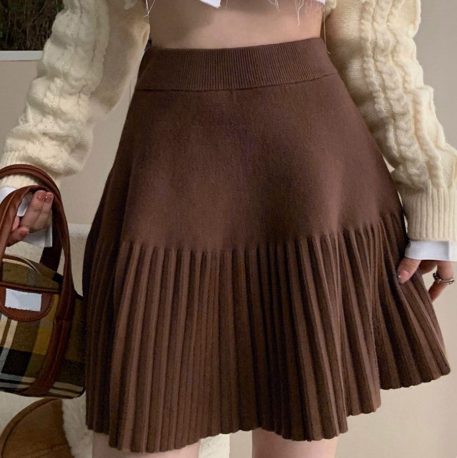 秋冬プリーツニットミニスカート