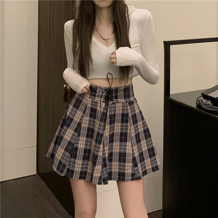 ハイウエストチェック柄プリーツミニスカート