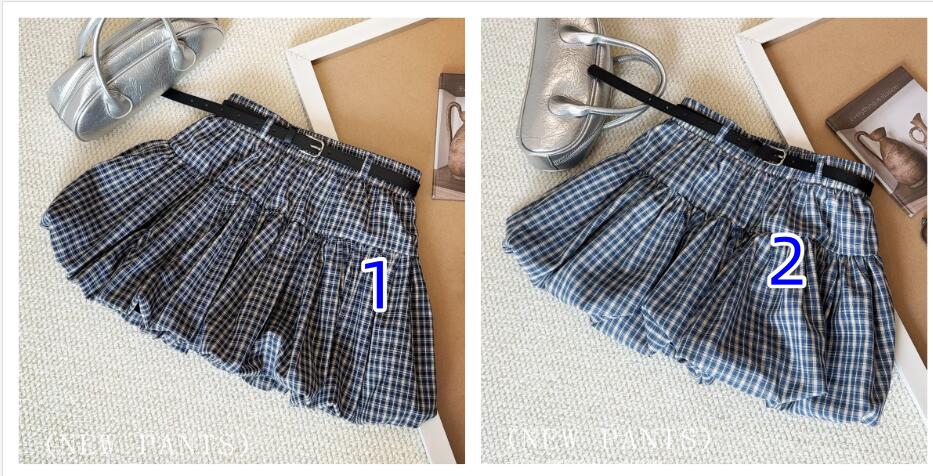 上品チェック柄ミニスカート フリル付き２色展開