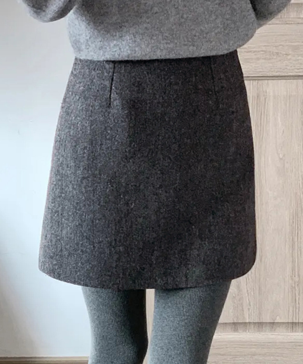 ミニスカート ウール風美脚効果 裏地付きミニタイトスカート 