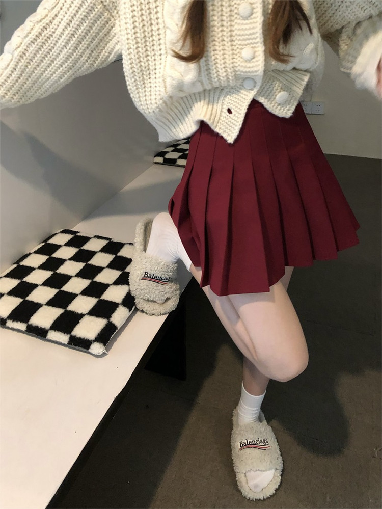 学園風プリーツミニスカート 秋冬可愛いスタイル