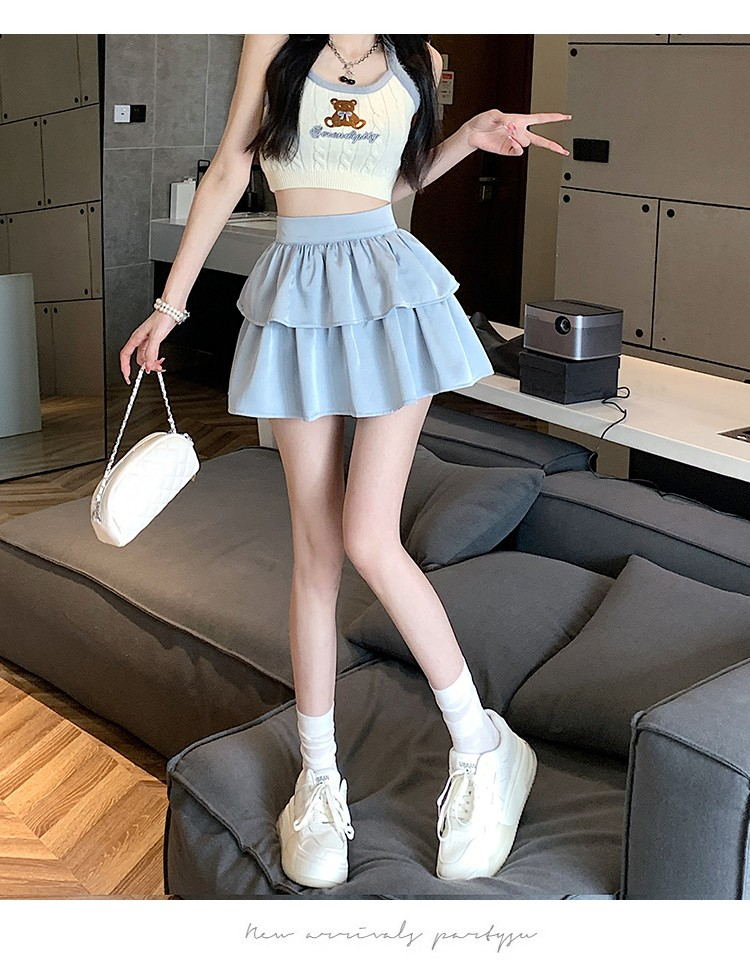 ミニスカート 二段重ねティアードフリルミニスカート