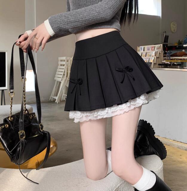 黒色ハイウエストプリーツミニスカート