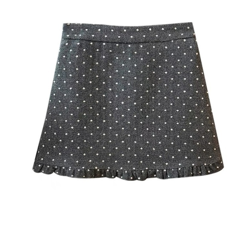 水玉ドット柄フリルミニスカート2色展開
