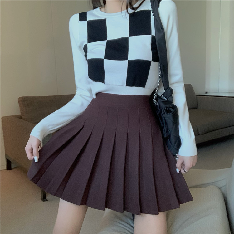 ハイウエストプリーツミニスカート学院風