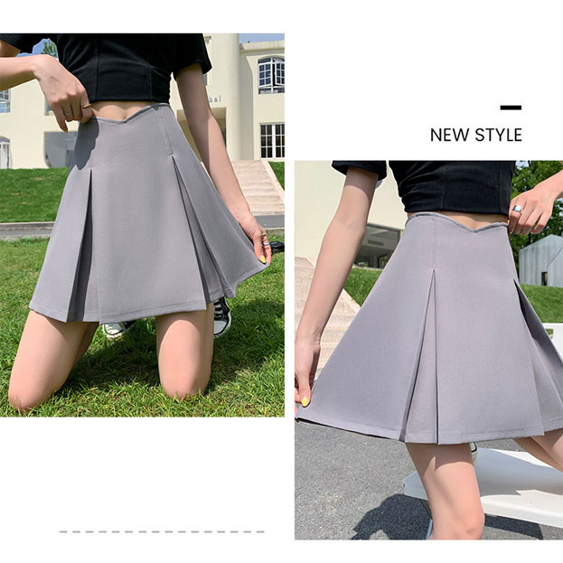 タック入りプリーツミニスカート無地フレア