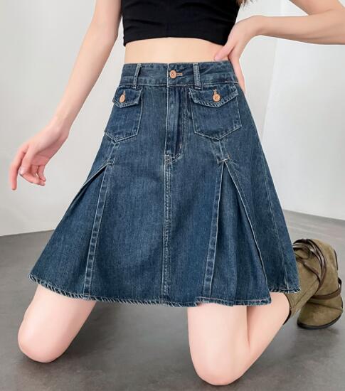 ハイウエストデニムプリーツミニスカート