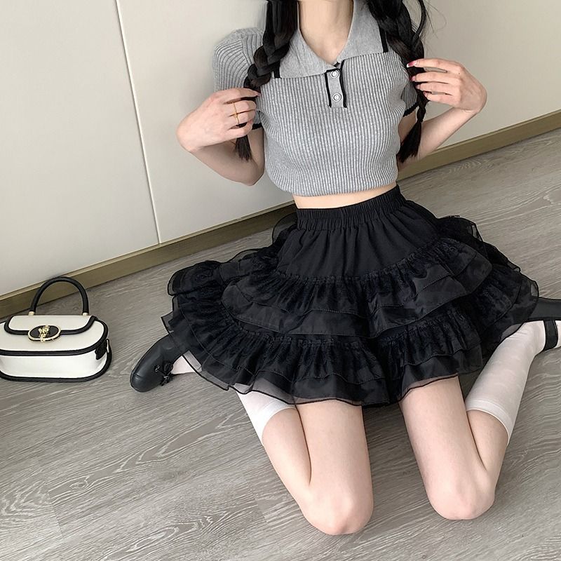 ミニスカート ふんわり重ねチュールミニスカート