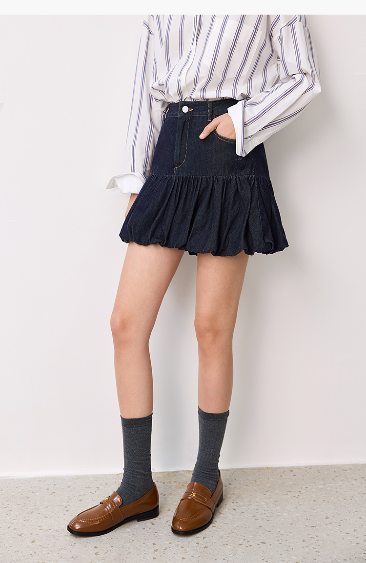 ミニスカート ふんわりデニムバルーンミニスカート
