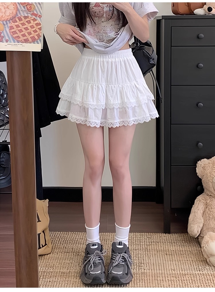 ミニスカート レース縁取り二段フリルミニスカート