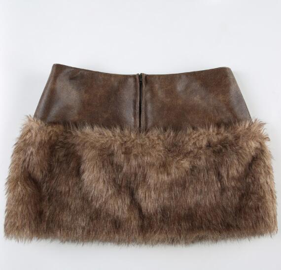春新作 人造革ファー切替タイトミニスカート