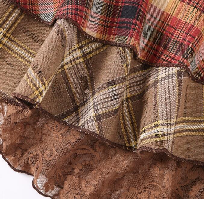 チェック柄アシンメトリーレースミニスカート