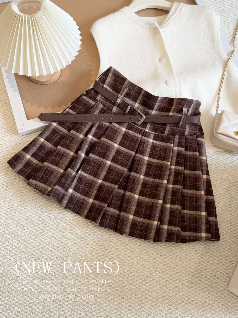 上品チェック柄プリーツミニスカート