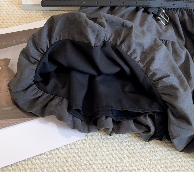 上品バルーンミニスカート ベルト付き二色展開