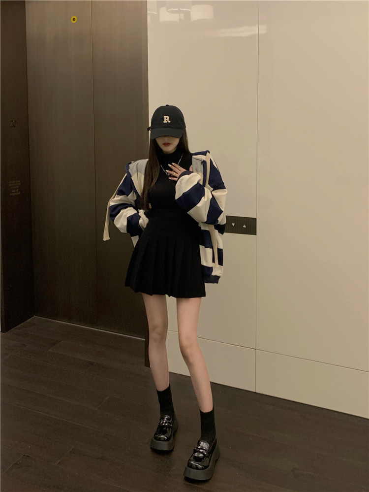 ハイウエストプリーツミニスカート学院風