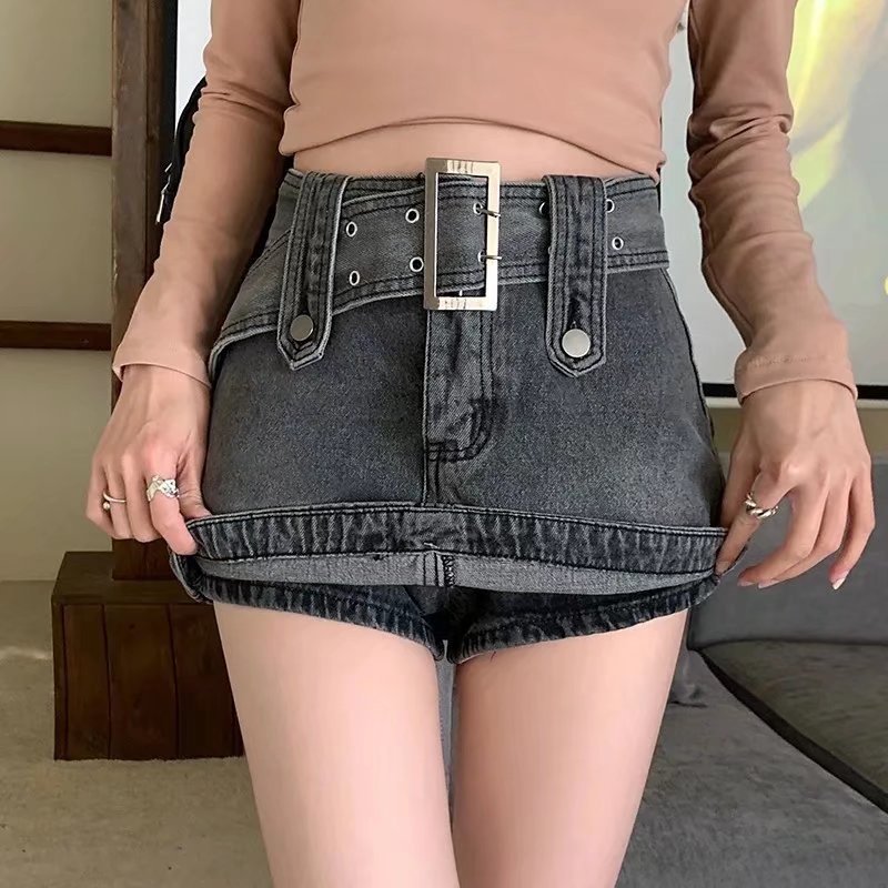 ミニスカート ベルト付きデニムミニスカート