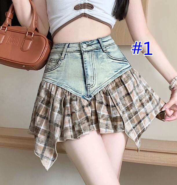 デニム切り替えフリル裾ミニスカート