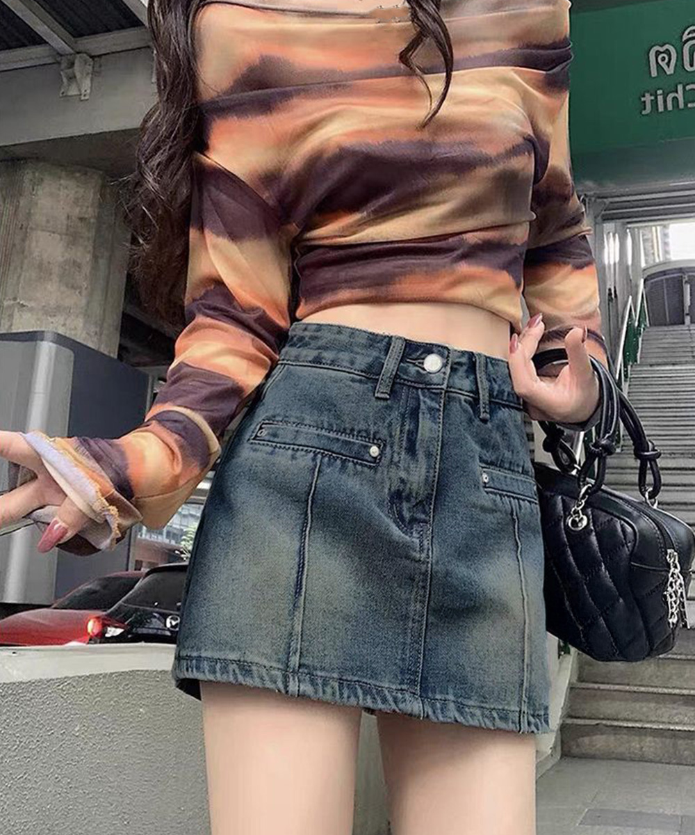 デニム スカパン ハイウエスト ミニスカート 韓国風