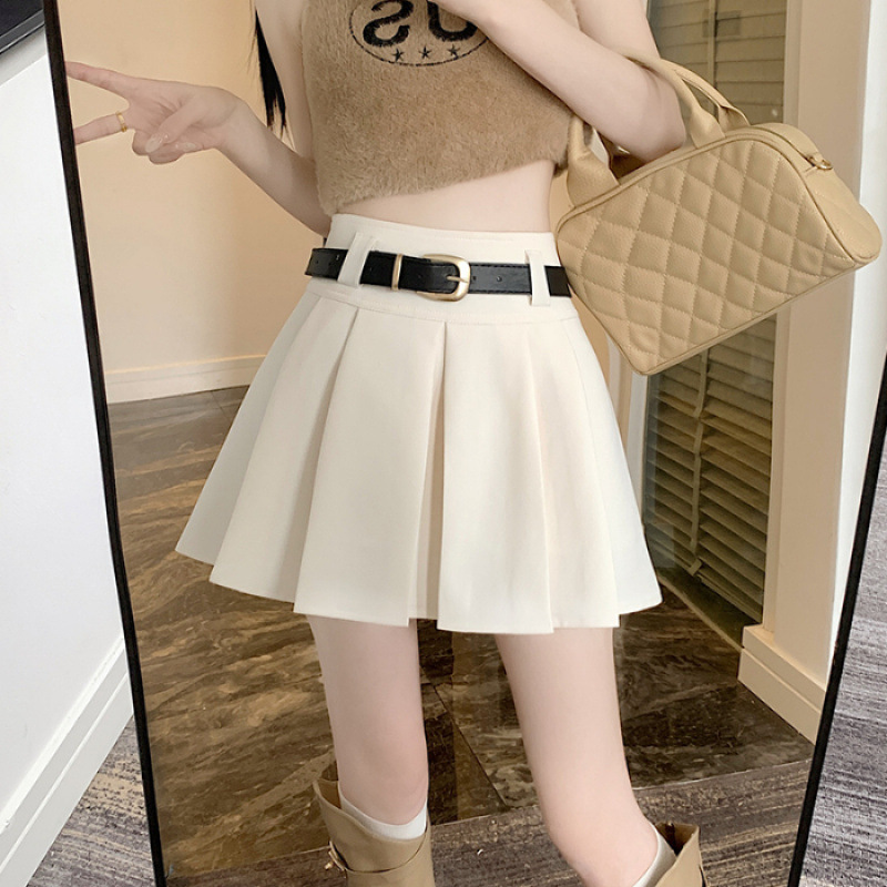ミニスカート ベルト付きプリーツミニスカート