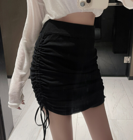 春秋レディース サイドシャーリング タイトミニスカート