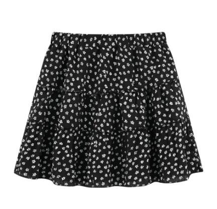 ミニスカートハイウエスト花柄フリルスカート