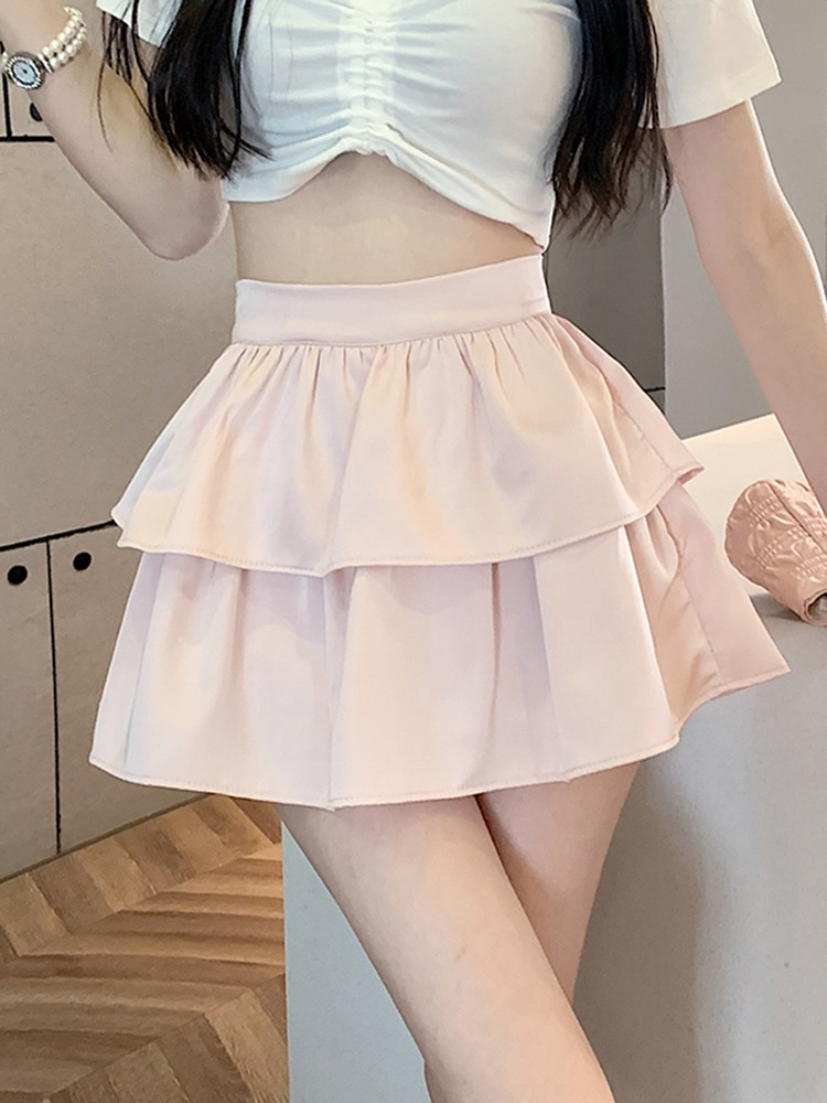 ミニスカート 二段重ねティアードフリルミニスカート