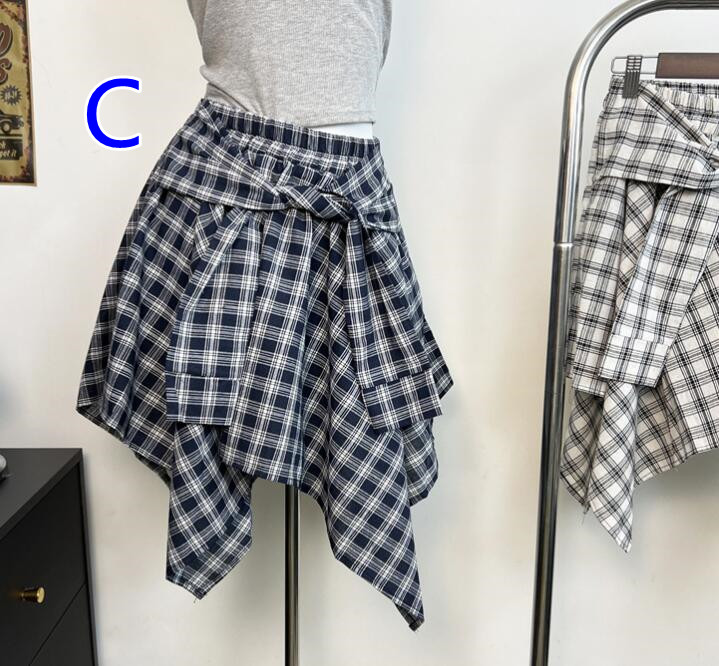 ミニスカートチェック柄不規則裾ミニ