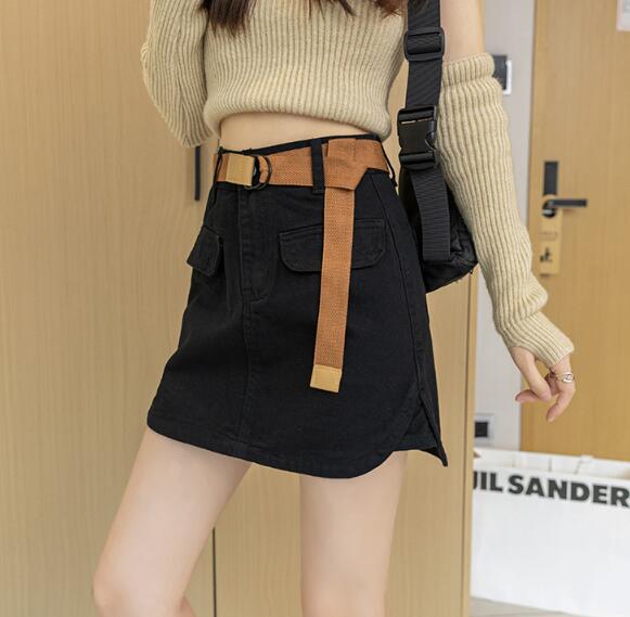 ハイウエストベルト付きタイトミニスカート