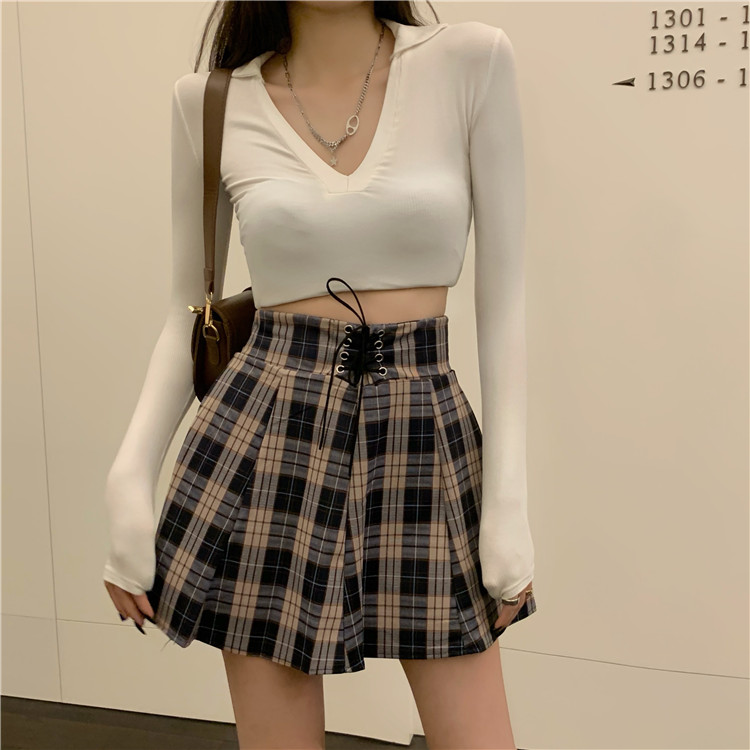 ハイウエストチェック柄プリーツミニスカート