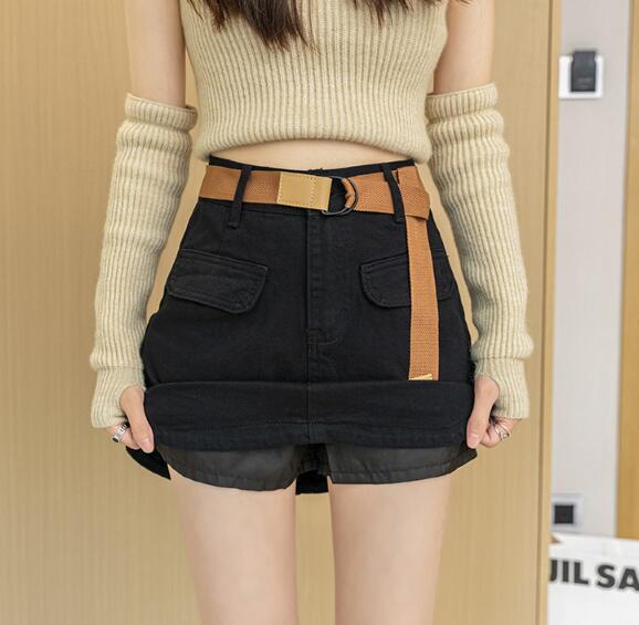 ハイウエストベルト付きタイトミニスカート