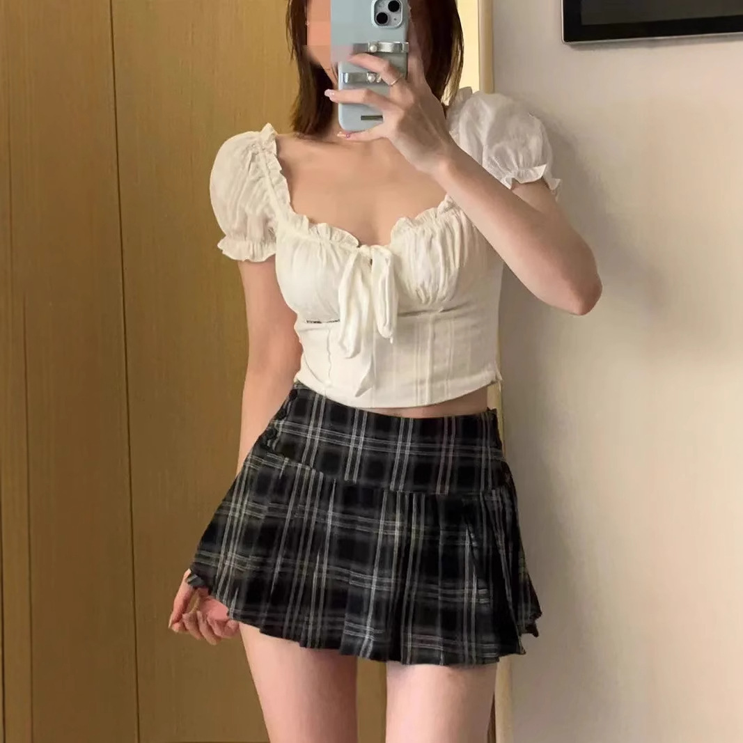 ミニスカート 格子柄プリーツミニスカート