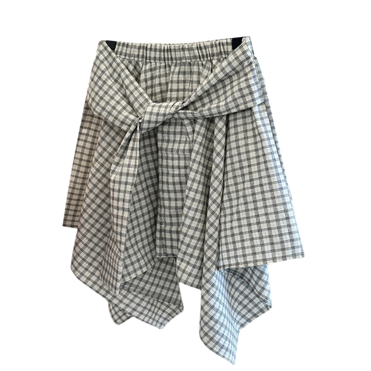 チェック柄ミニスカート リボン付き 夏レディース 2色展開