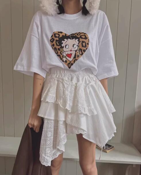 白レース重ねフリル アシンメトリー ミニスカート