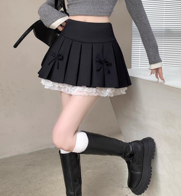 黒色ハイウエストプリーツミニスカート