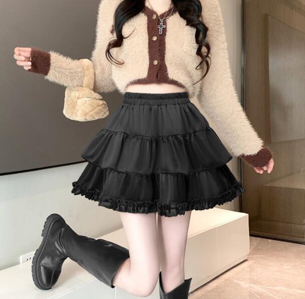 フリル段重ねミニスカート可愛い三色展開