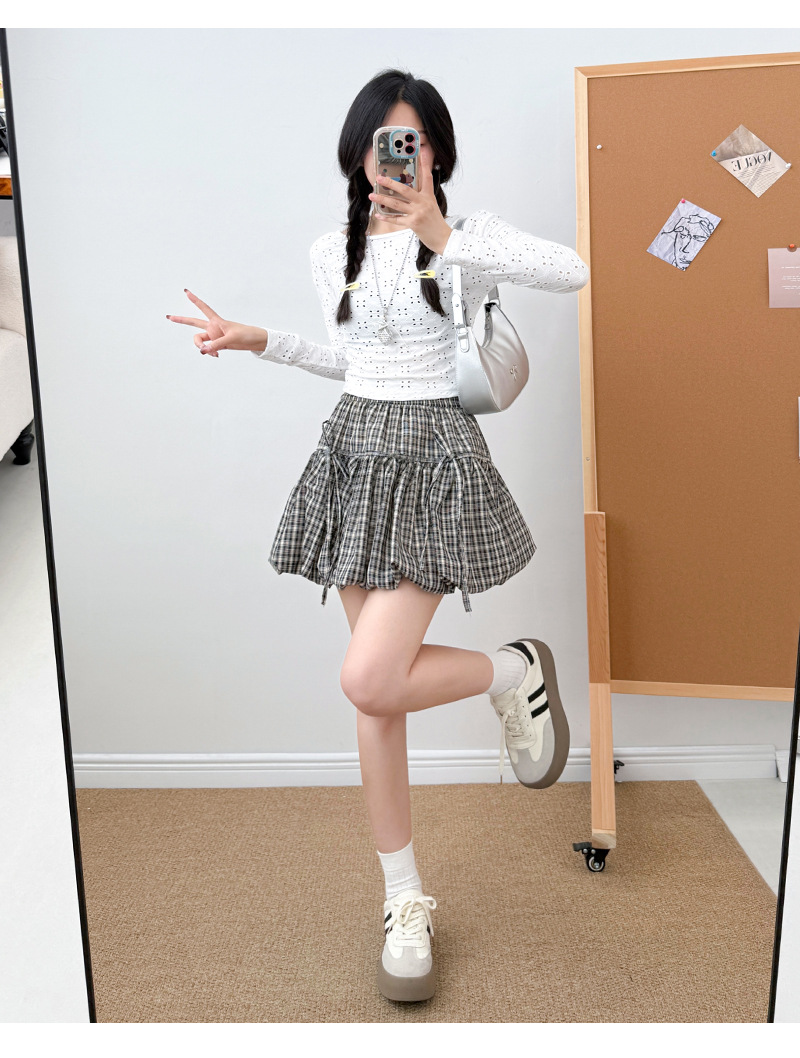 ミニスカート 格子柄ふんわりバルーンスカート