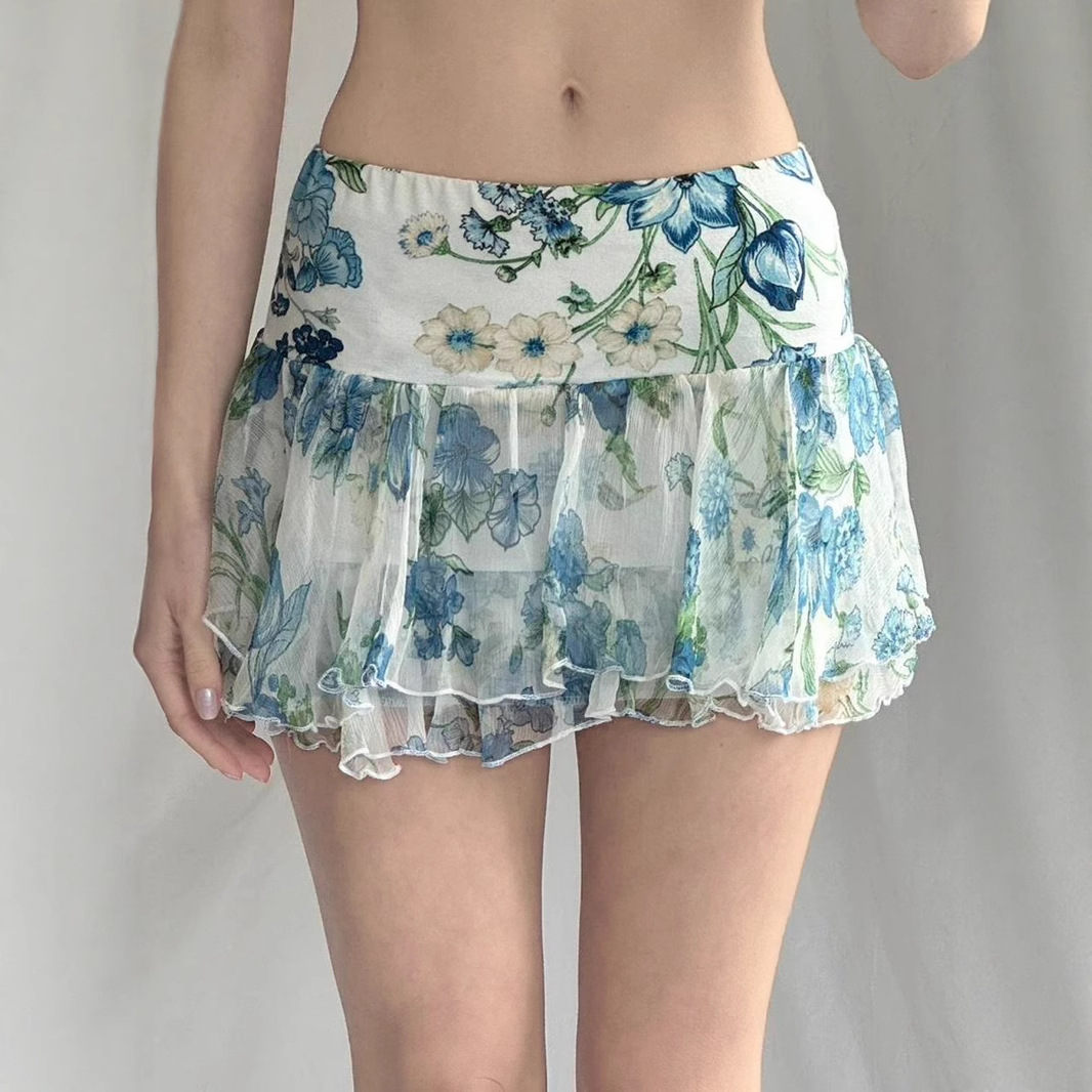 ミニスカート 花園チュールミニスカート