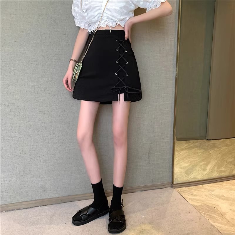 ミニスカート 編み上げアクセントラップミニスカート