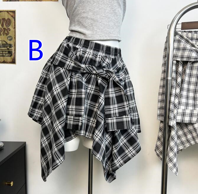 ミニスカートチェック柄不規則裾ミニ