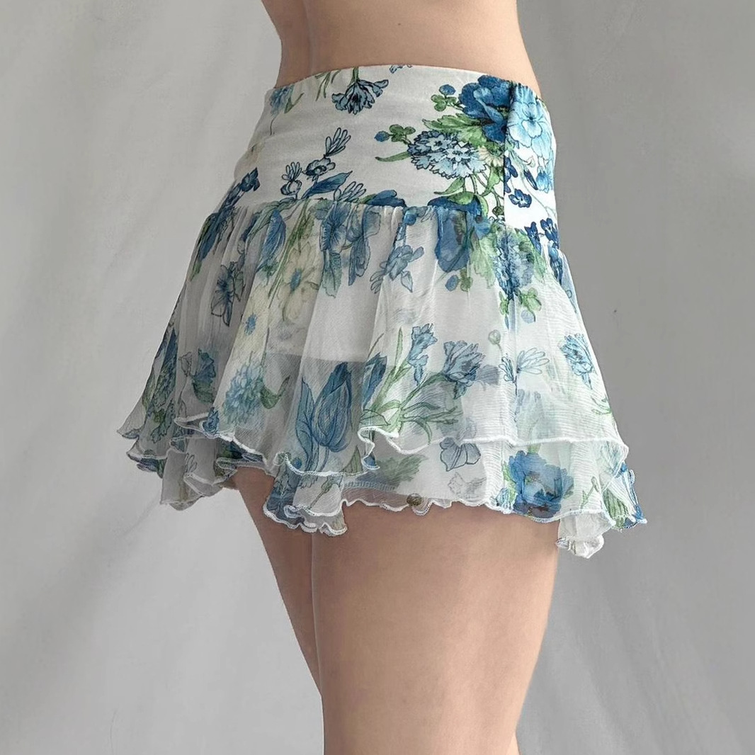 ミニスカート 花園チュールミニスカート