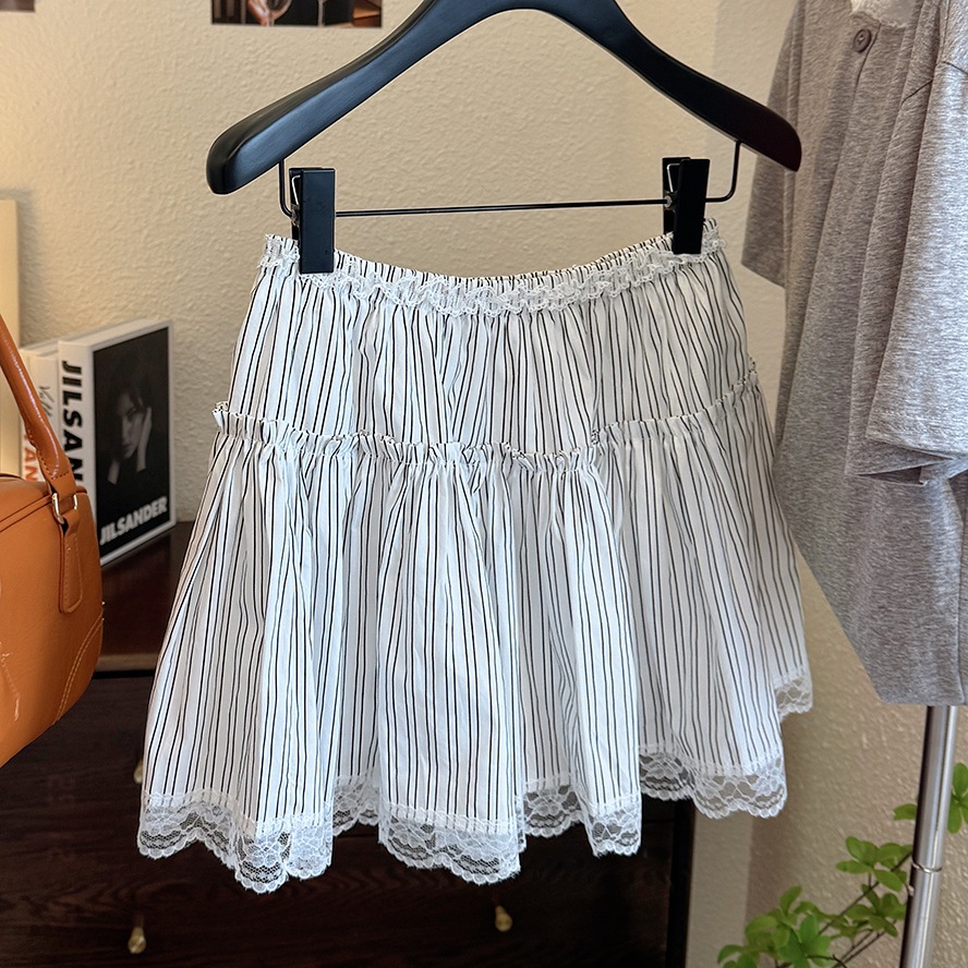 2025新作ストライプレース付きミニスカート2色展開